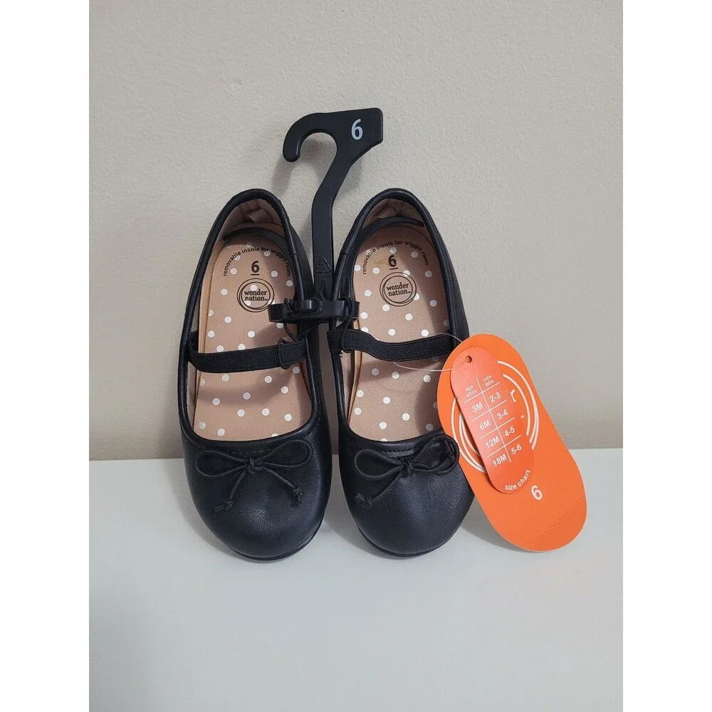 Wonder Nation Black Ballet Bow Flats Baby Girls 6